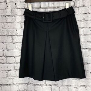 Ann Taylor A-Line inverted Pleat Belted Knee‎ Length Skirt Black 6P